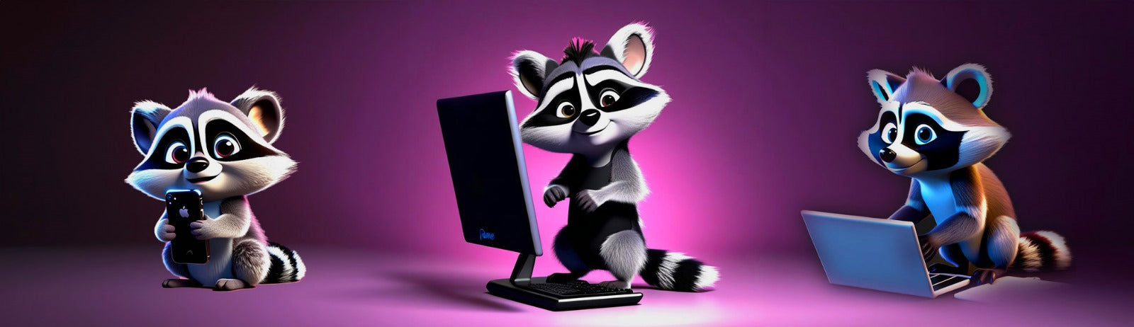 A detailed digital illustration of raccoons in their natural digital habitat.