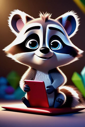 A raccoon, defying expectations, intently reads an ebook.